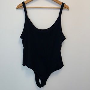 H&M black ribbed jersey tank thong bodysuit low cut neckline cotton XL
